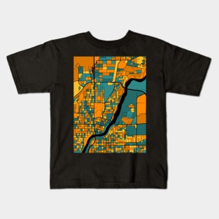 Saskatoon Map Pattern in Orange & Teal Kids T-Shirt